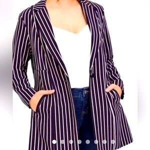 Torrid (Size Plus 0) Striped Lightweight Longline Boyfriend Single Button Blazer